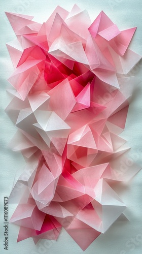 Abstract geometric shapes in soft pink tones creating a textured wall design