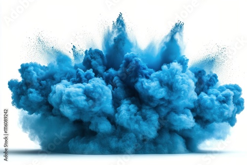 Bright blue smoke or powder explosion creating a captivating visual effect in...