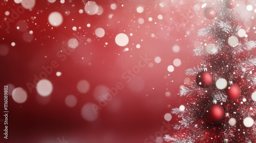Festive Christmas tree adorned with red ornaments and shimmering lights in a ...