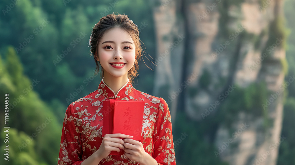 beautiful Chinese girl wearing cheongsam qipao dress china lunar new year spring festive beautiful Chinese girl wearing cheongsam qipao dress china lunar new year spring festive
