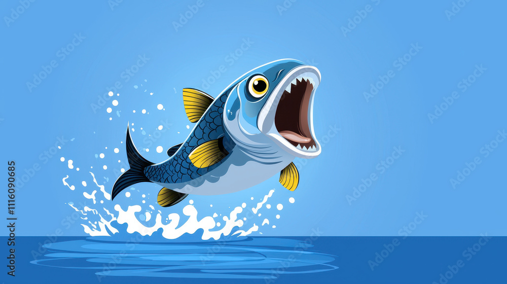 Fototapeta premium angler hook adventure. Fish monster leaping mid air with splash