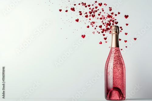 Sparkling beverage with heart shaped decorations for romantic celebration