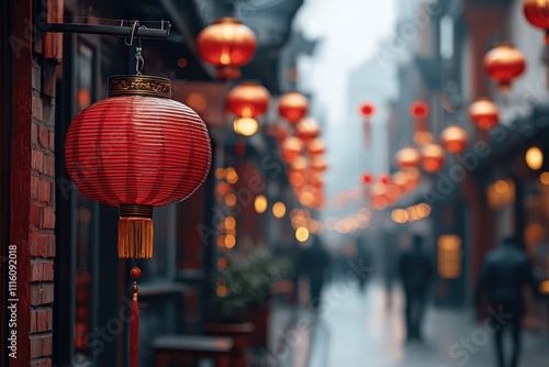 Bustling street scene celebrating chinese new year lantern festival photo