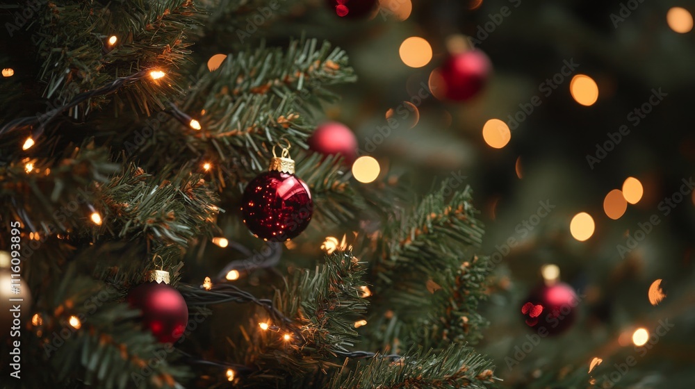 Close-up view of a Christmas tree background Close-up view of a Christmas tree background