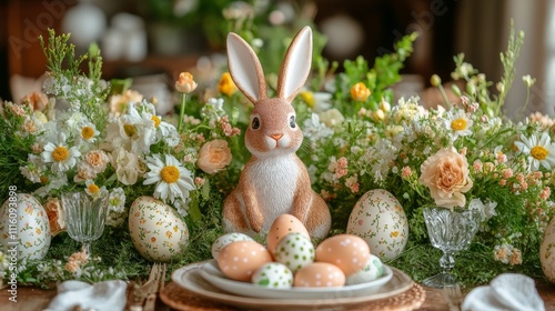 Cozy spring gathering with bright tulips and festive decorations in a warm se...