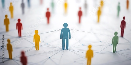 Colorful paper figures connected by lines