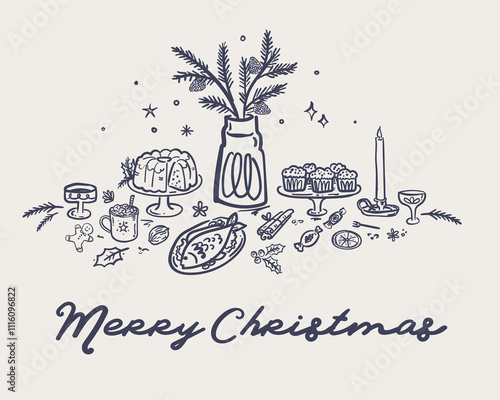 Whimsical hand drawn quirky style vector table illustration