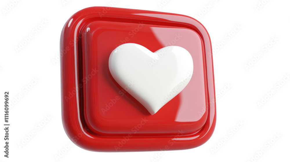 A glossy red button featuring a white heart symbol, representing love or appreciation, often used in digital interfaces. A glossy red button featuring a white heart symbol, representing love or appreciation, often used in digital interfaces.