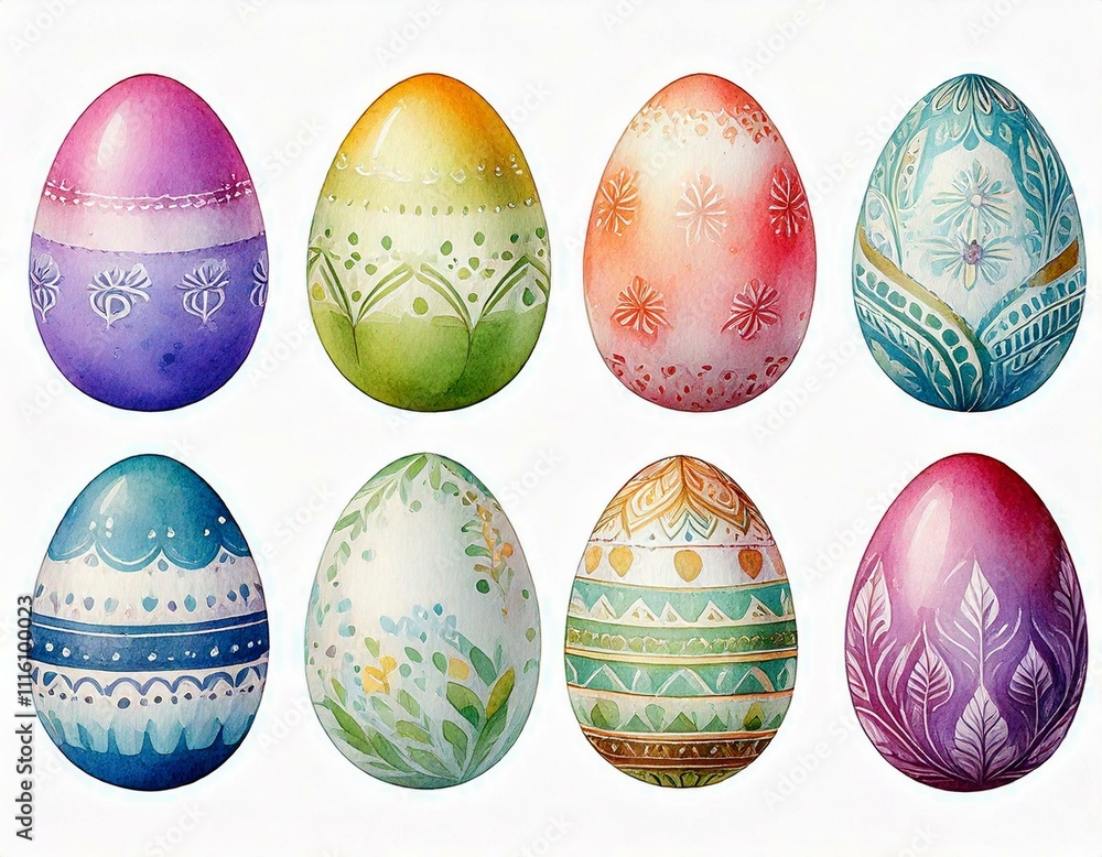Watercolor easter eggs vector illustration collection