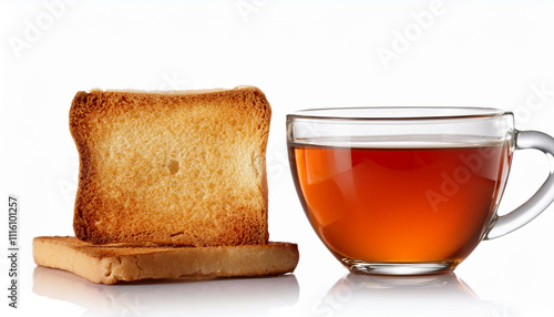 Toast Rusk With Tea Cup isolated on white photo