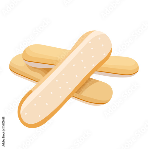 Savoiardi Biscuits or Lady Finger Cookies Illustration Isolated on White Background