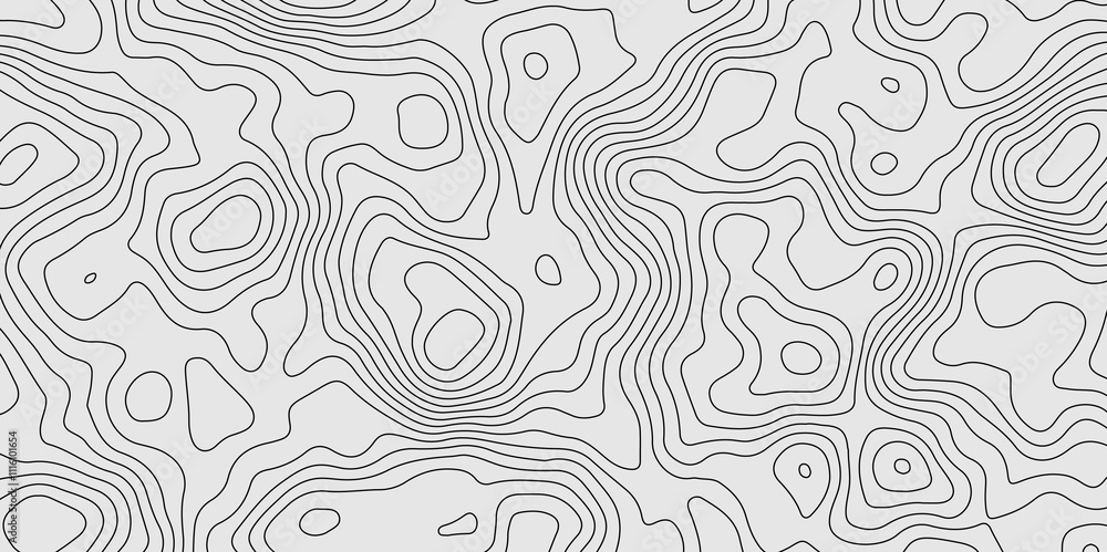 Fototapeta premium White background topography contour map with black curve lines. luxury topographic wavy pattern and geographic grid map patterns, topography line map. Vintage outdoors style. 