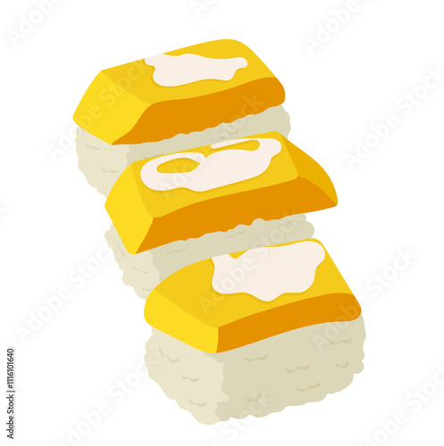 Thai Mango Sticky Rice One Bite Serve Illustration Isolated on White Background
