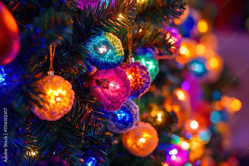 Fototapeta premium Close-up view of twinkling garlands amidst vibrant Christmas decorations