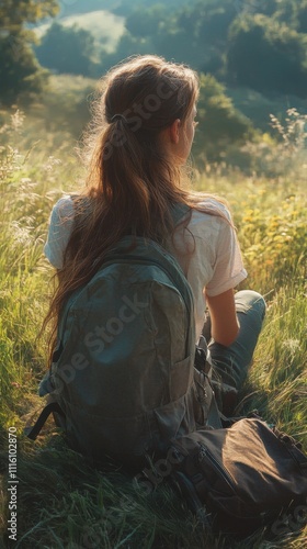 Relaxing moment in a grassy field during a peaceful afternoon