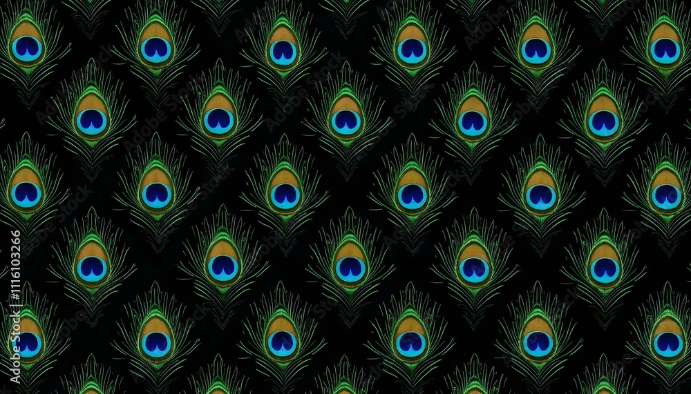 Obraz premium Seamless Peacock Eye Feather Pattern Abstract Design Background