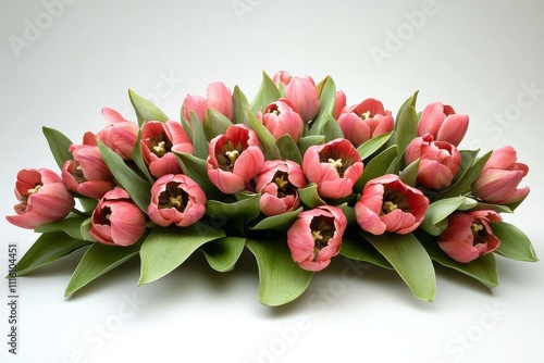 Pink tulips arranged beautifully on a neutral background for spring decoration
