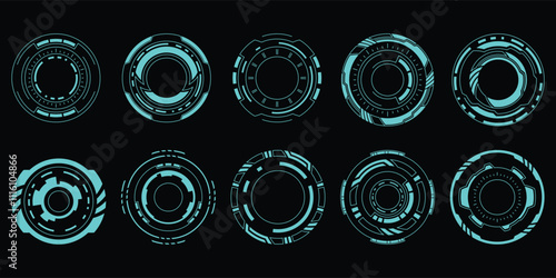 Sci-fi futuristic circle hud dashboard display virtual reality technology screen. User Interface set. Statistics, Data information infographic. Vector illustration