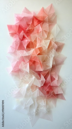 Abstract geometric shapes in soft pink tones creating a textured wall design