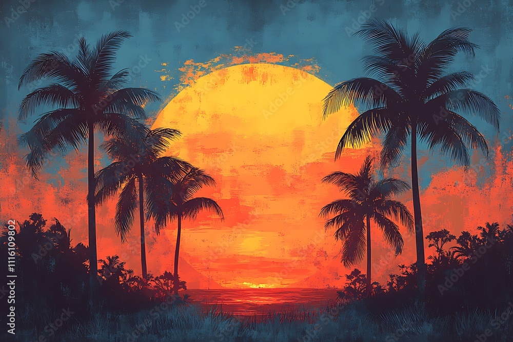 Fototapeta premium Tropical sunset. Rasterized version. 