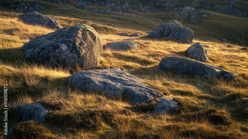 majestic large rocks scattered across a rugged landscape photo