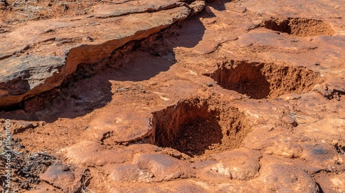 Antlion Traps in Sandy Soil with Distinctive Funnel Shaped Holes in Natural Landscape Environment photo