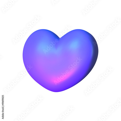 3D heart hologram gradient. 3d y2k chrome metal heart. Render vector holographic