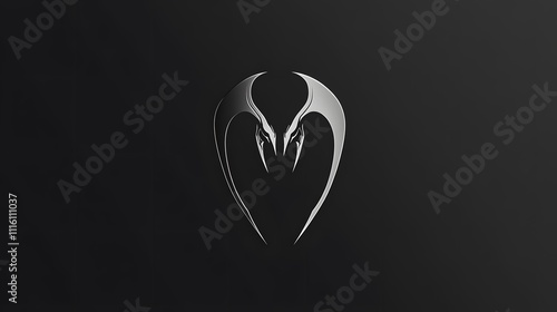 Abstract silver swan design on dark background. photo