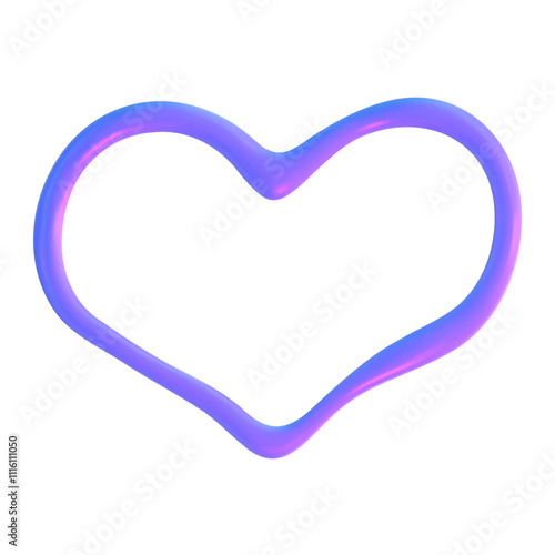 3D heart hologram gradient. 3d y2k chrome metal heart. Render vector holographic