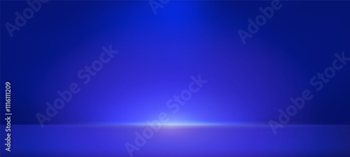 Blue studio room background. Blue gradient neon light. Wall for product and design. Interior studio room