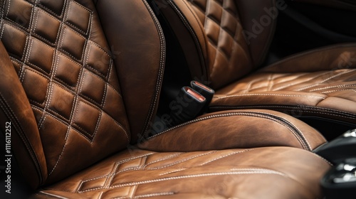 Luxury car interior featuring detailed handcrafted leather stitching and quilted seat design for an upscale automotive experience