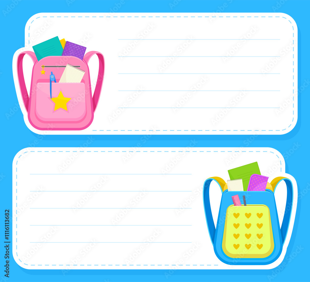Fotografie Back to School Note Card Design with Supply Vector Template