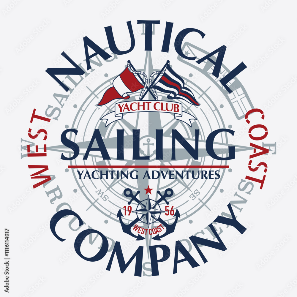 Φωτογραφία West coast yacht club sailing adventure vintage vector print for kid boy man nau