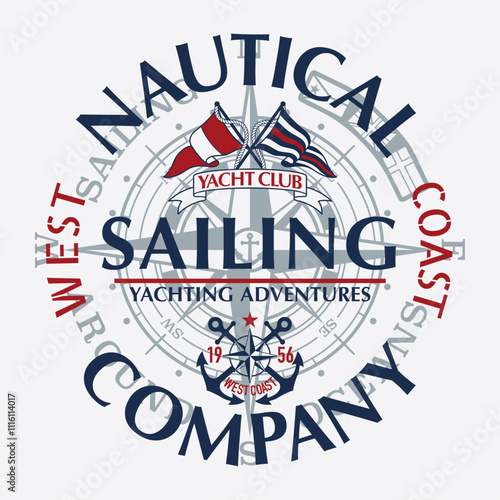West coast yacht club sailing adventure vintage vector print for kid boy man nautical t shirt sweatshirt 
