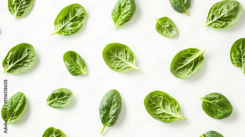 Obraz premium Fresh Green Romain Lettuce Leaves Arranged Beautifully on a White Background for Culinary and Healthy Living Themes