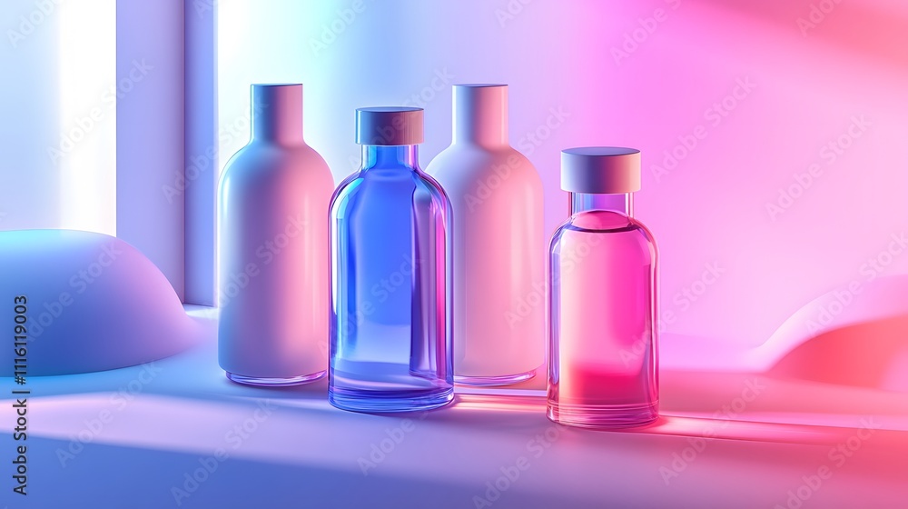 Colorful glass bottles on a vibrant background. Colorful glass bottles on a vibrant background.