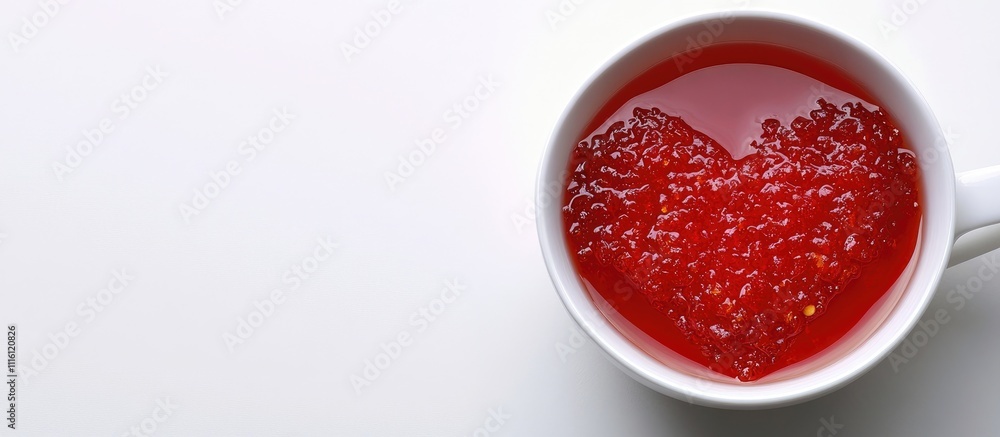 Cup of tea on white backdrop featuring heart-shaped red marmalade symbolizing love and romance perfect for Valentine's Day or special occasions Cup of tea on white backdrop featuring heart-shaped red marmalade symbolizing love and romance perfect for Valentine's Day or special occasions