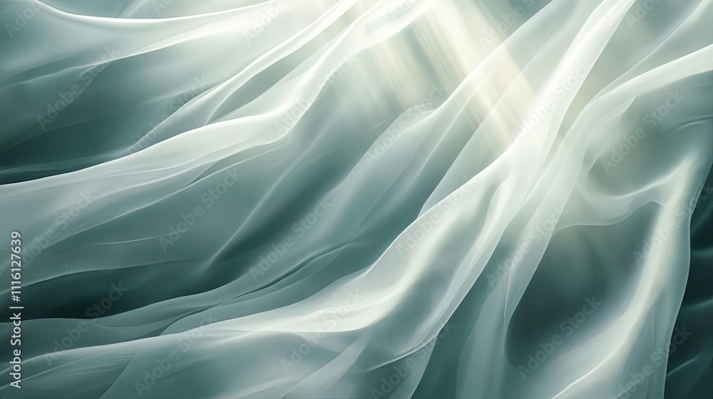 Obraz premium Elegant, flowing, translucent fabric drapes, soft light.