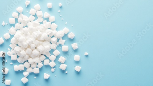 Hexamine fuel tablets arranged on a pastel blue background for survival, camping, and outdoor adventure concepts photo