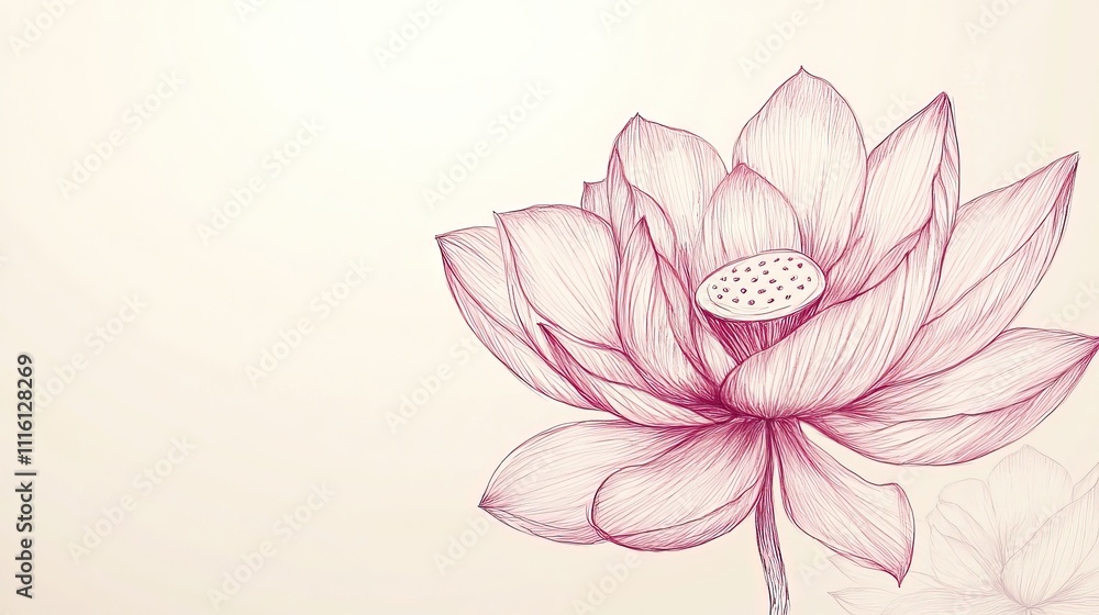 Fototapeta premium Elegant pink lotus flower illustration.