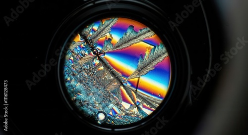 Colorful crystal patterns microscope lens