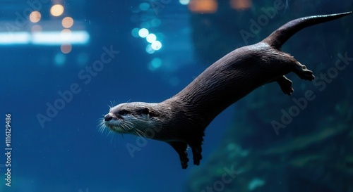 Graceful otter swimming underwater in tranquil aquarium photo