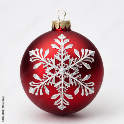 Glossy Red Christmas Ornament with Snowflake Patterns photo