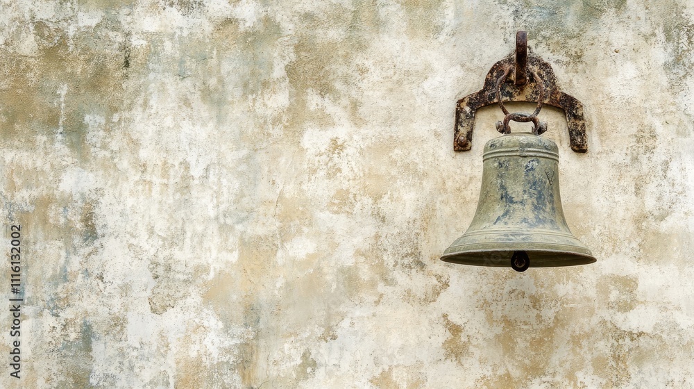 Obraz premium Vintage restaurant bell decorative piece against a light textured background showcasing rustic charm and nostalgic ambiance