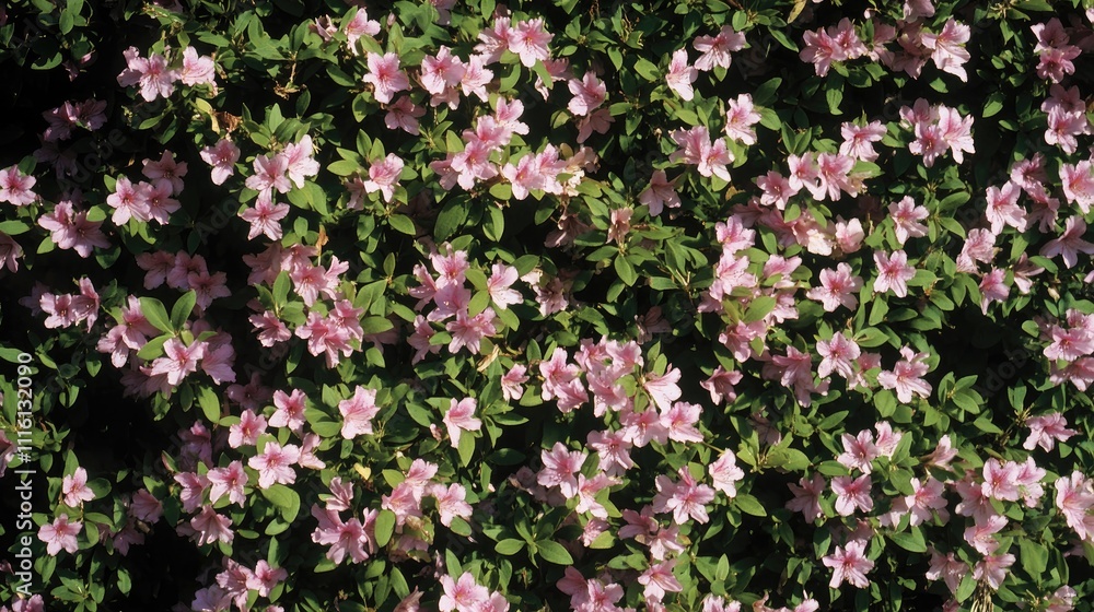 Obraz premium Vibrant Rhododendron Bush in Full Bloom During Summer with Pink Blossoms and Lush Green Foliage