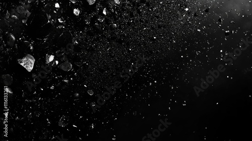 Activated carbon granules scattered in a dark abstract background concept representing filtration or environmental solutions photo