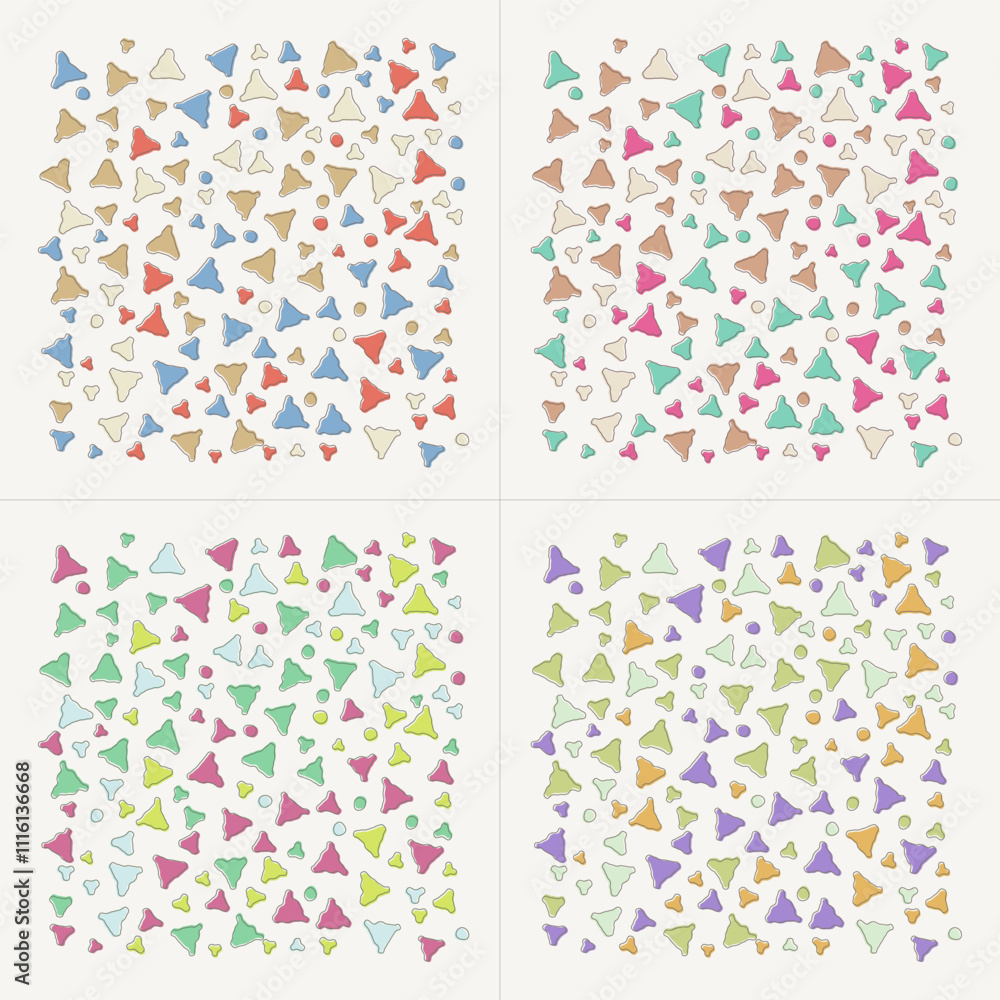 Naklejka premium Hand Drawn Pattern Organic Shapes Colorful Triangles Abstract Background Set Collection