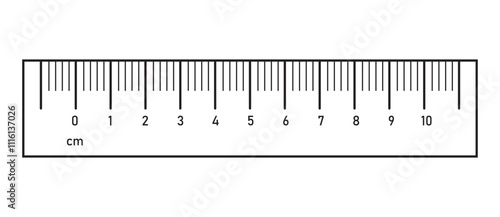 Measuring scale and ruler charts with 10 centimeters.Math or geometric tool for distance, height or length measurement with markup and numbers. Vector outline illustration