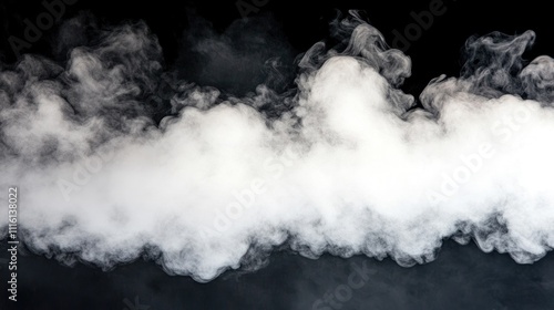 Thick white smoke swirling dramatically against a solid black background, texture and contrast emphasizing a mystical atmosphere, abstract, atmospheric, minimalistic design.
