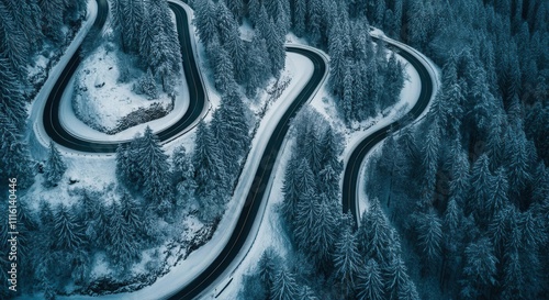 Winding road winter photo